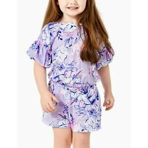 Lilly Pulitzer Girl Purple Floral Kallima Romper - XL 12-14